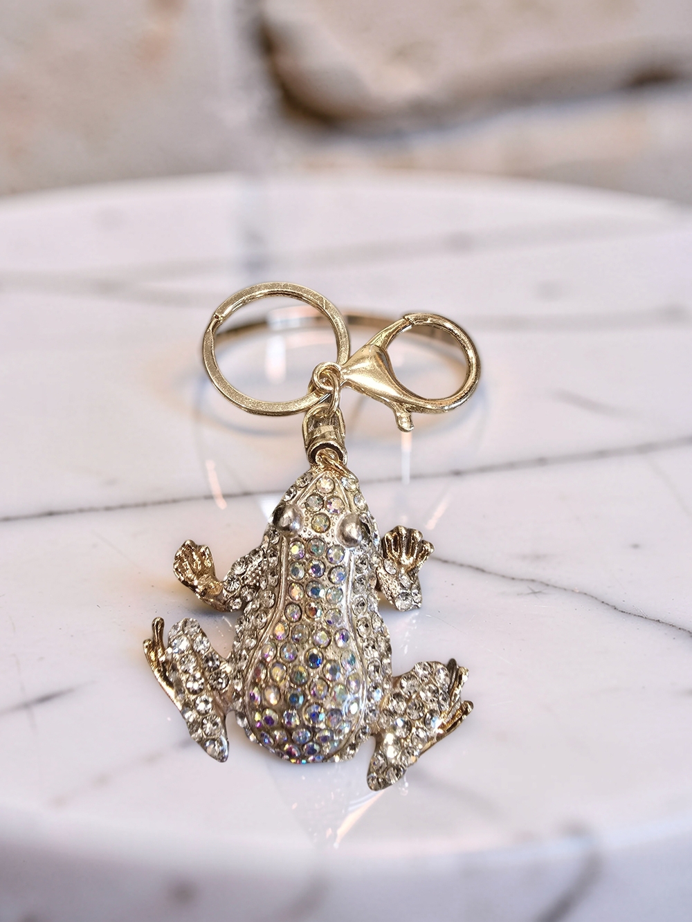 Crystal Frog Keychain Charm - Gold Tone